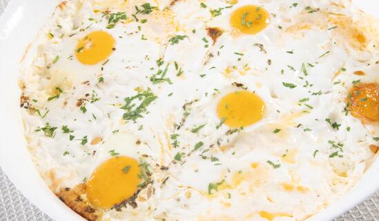 Cheese with Eggs in a Baking Dish